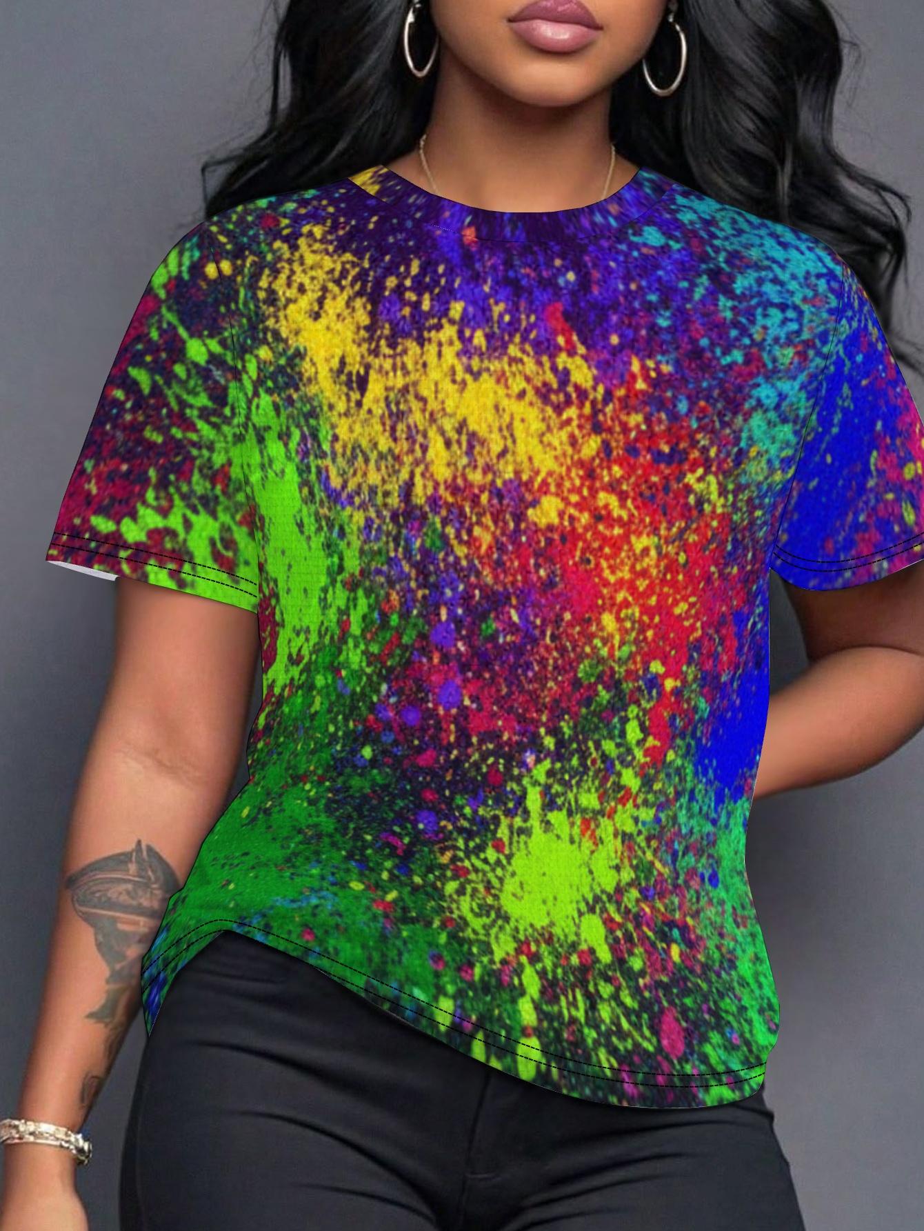 Ink Splatter Neon Color Women S T-Shirt with Digital Print Design. Comfortable Fit S дубильная кора