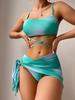 2024 Tie-Dye Women's Three-Piece Bikini Set with Mesh Skirt