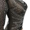 European & American Fashion Women's See-through Mesh Long Sleeve Slit Dress with Hot Drilling Details.