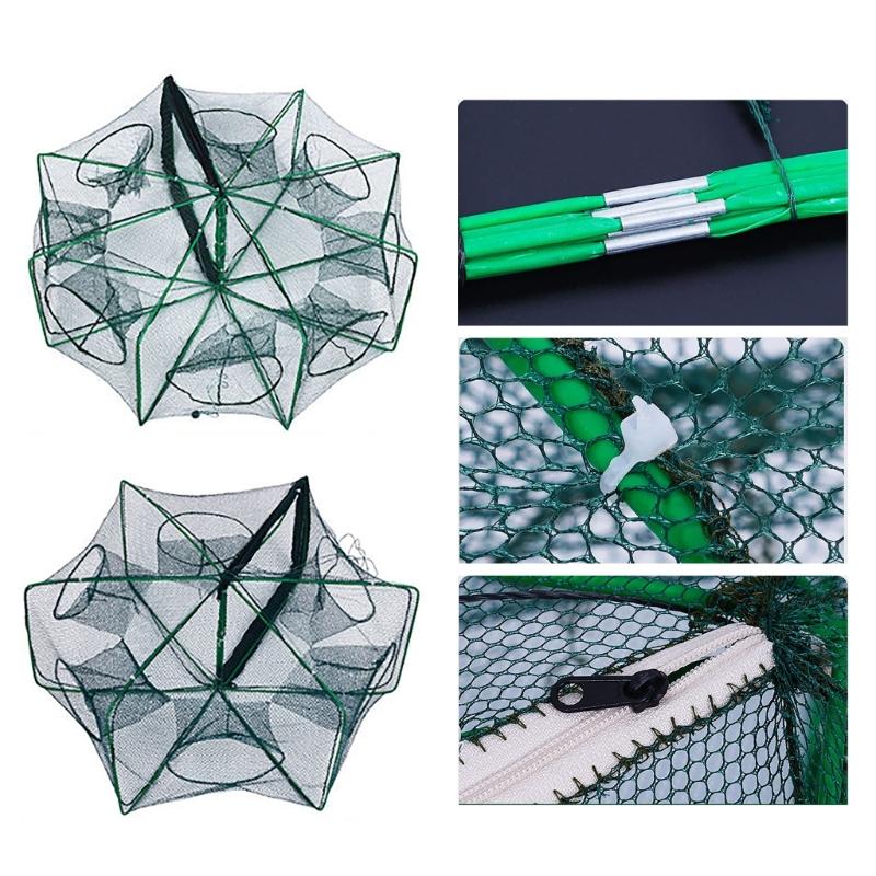 Fishing Shrimp Cage Baits Mesh Net Foldable Fish Trap Cage 6/8 Hole Folding Fishing Net Automatic Fishing Trap Net