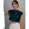 Women's Spring Summer Pleated Satin Shirt Color Ding Imitation Silk Short Shirt