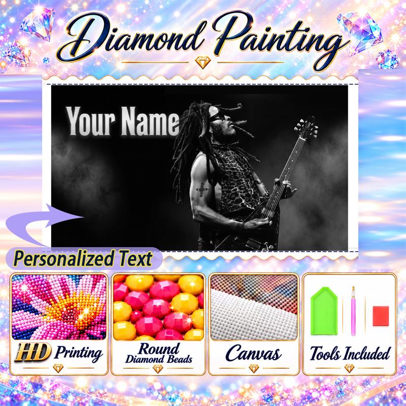 Lenny Kravitz 5D DIY Diamond Painting Custom Name Text, Full Drill Rhinestone Mosaic Art Home Gift