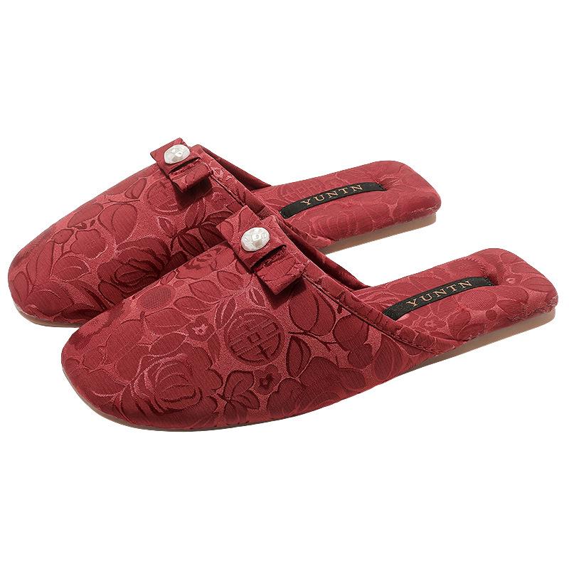 Elegant Rose Jacquard Ladies' Slippers - Anti-Slip, Lightweight, Home Comfort Shoes
