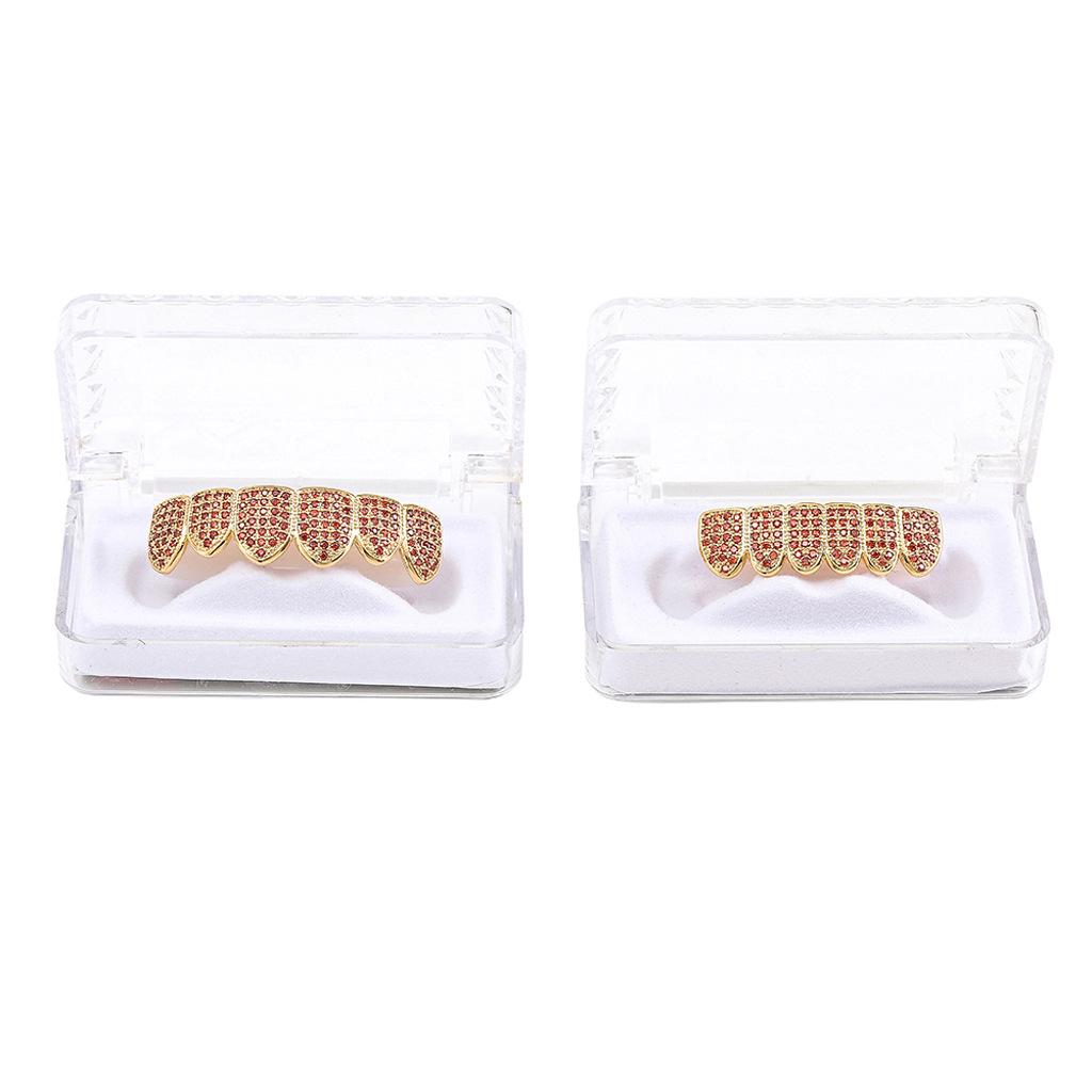 Hip-hop Colored Zircon 6 Teeth Grillz Jewelry 14k Gold-plated Grillz for Men and Women