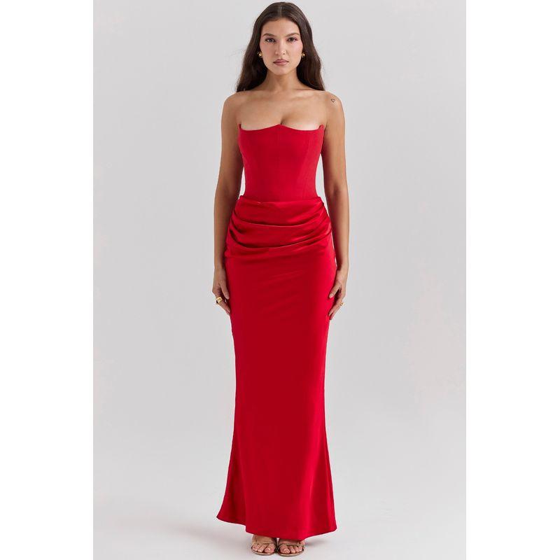 Strapless Sexy Pleated Solid Color Dress Tube Top Sexy Pleated Dress
