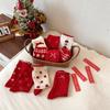 Soft Red Socks Combed Cotton Flower Socks Bow Heart Polka Dot Socks  Lunar New Year