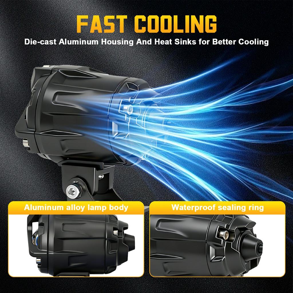 S8 1Pc 20W Motorcycle Spotlight Dual Color Temperature LED Auxiliary Lamp IP68 Waterproof