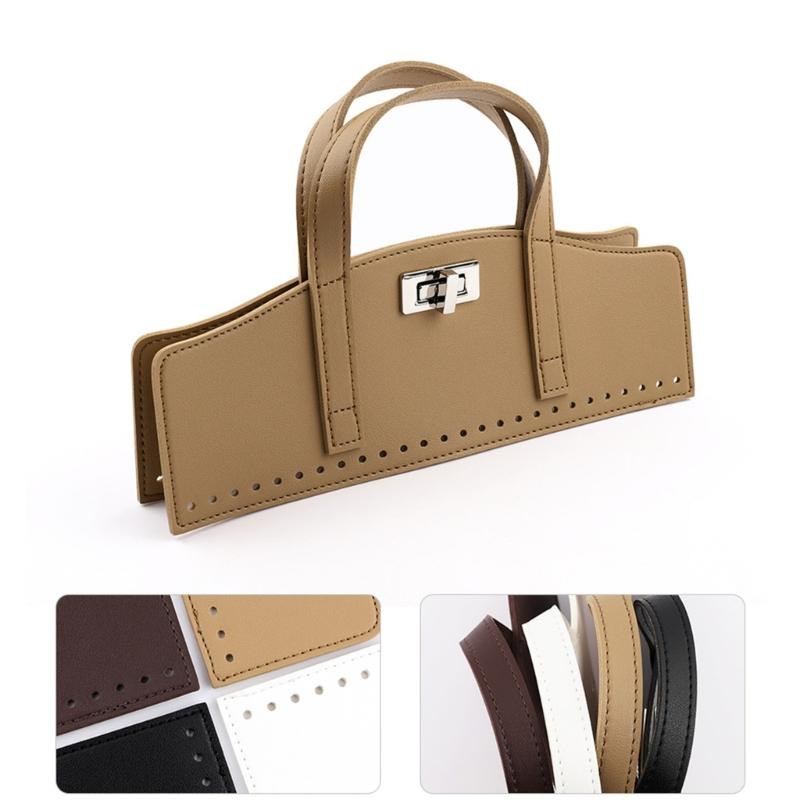 1Set Detachable PU Leather Bag Handle Bag Flap Cover with Lock Replacement Accessorie for DIY Crochet Handbag Sewing Kit