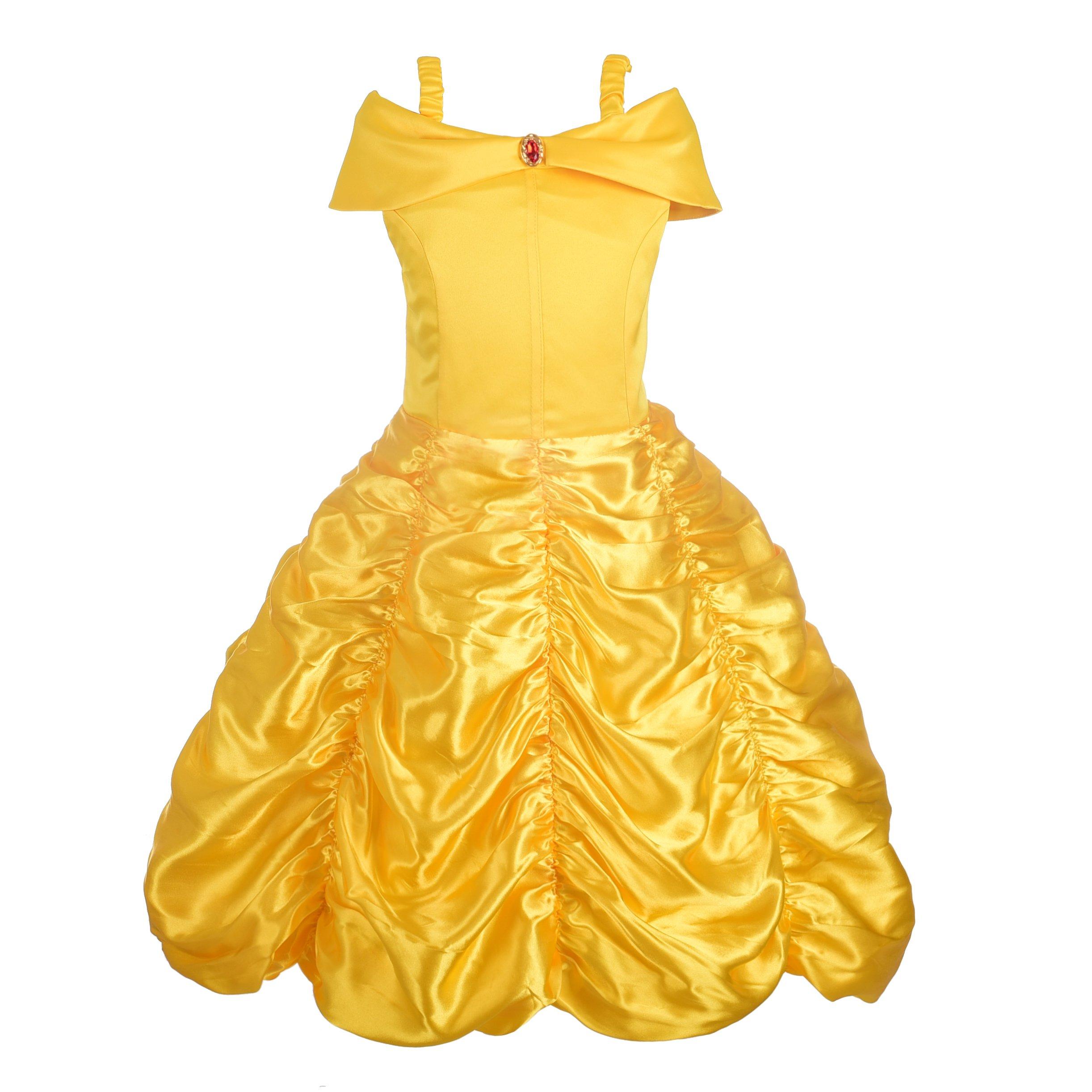 

[Dressy Daisy] Костюм Белль для малышек, Косплей принцессы, Детская юбка, Платье «Красавица и чудовище», Костюм на Хэллоуин, Желтый, Размер 4-5 лет, 110