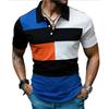 New Men's Splice Short Sleeve Polo Shirt Color Block Streetwear Lapel Tshirts for Men Summer Jogging Sport Tops Loose Basic Top