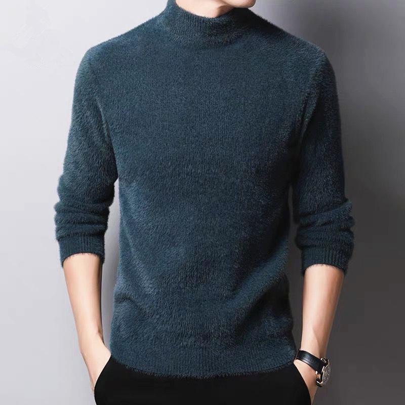 Plus Velvet Thickened Winter Mink Cashmere Semi-High Neck Men's Sweater