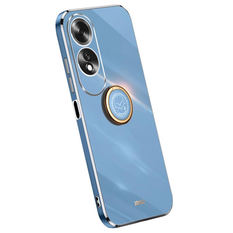 

For Oppo A60 4G Case Kickstand Electroplating Gold Edge TPU Phone Cover Blue