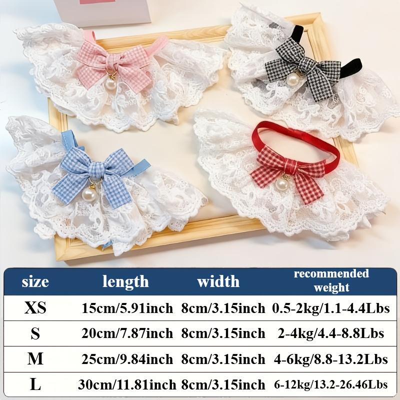 Pearl Bow Lace Pet Scarf, Checkered Adjustable Collar for Cats & Dogs, Party Photo Accessory
