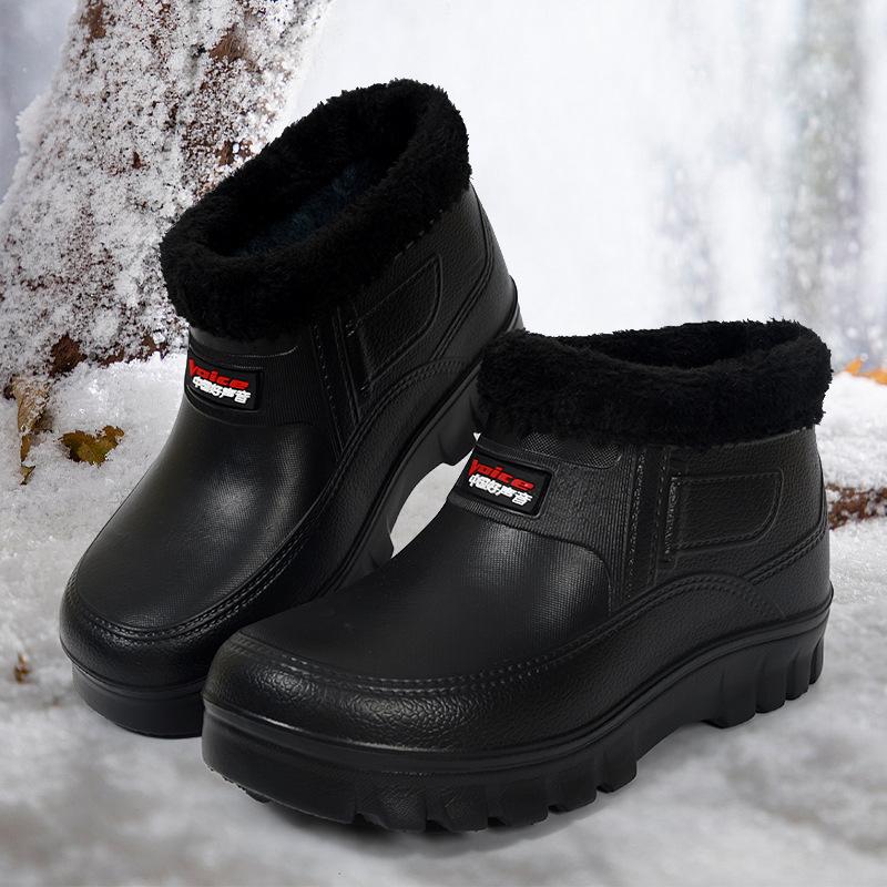 Men'S Winter Snow Boots with Thick Sole and Anti-Slip Outsole Padded Lining, Black Short Boots High-Quality Unisex Winter Footwear for Outdoor