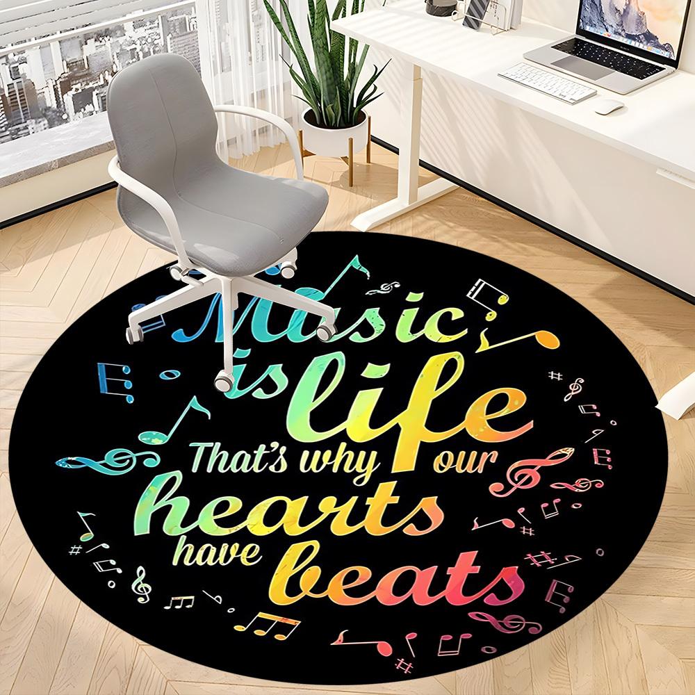 1pc Music Life Chair Carpet for Office, Round Polyester Mat, Indoor Decor for Office, Easycare Fabric, Washable Non-slip Area Carpet
