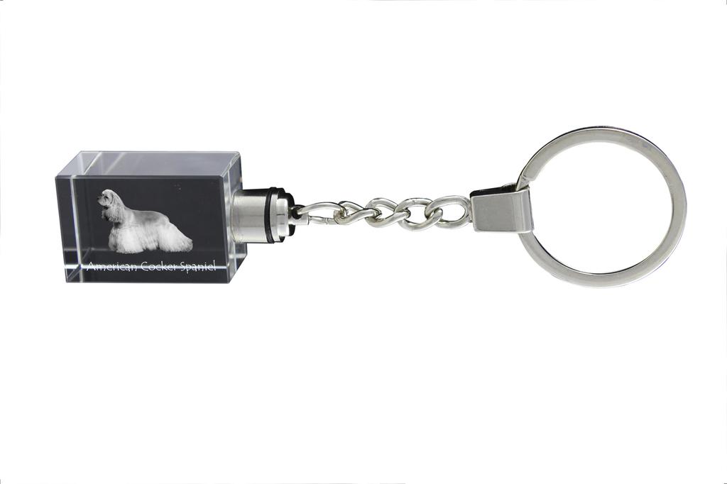 American Cocker Spaniel, Merry Cocker - Crystal key ring with dog photo, illuminated key ring, unique gift by Art-Dog brand