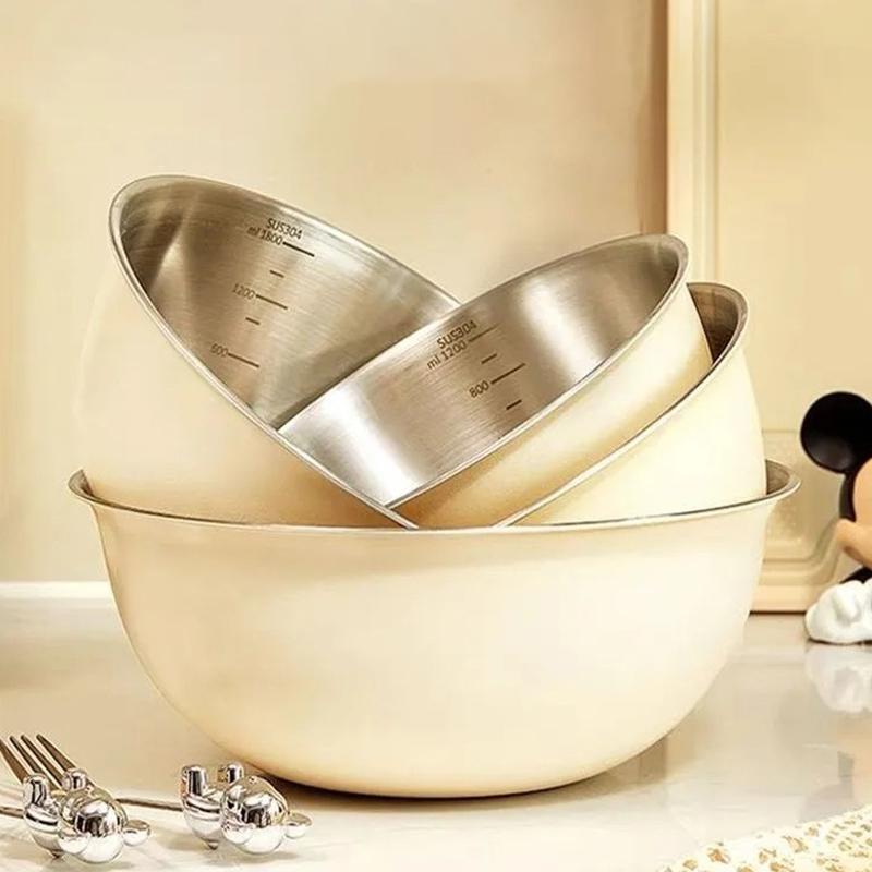 Stainless Steel Mixing Bowls With Measurements, Suitable For Home Use, For Mixing And Kneading, Salads, And Baking Salad Bowl