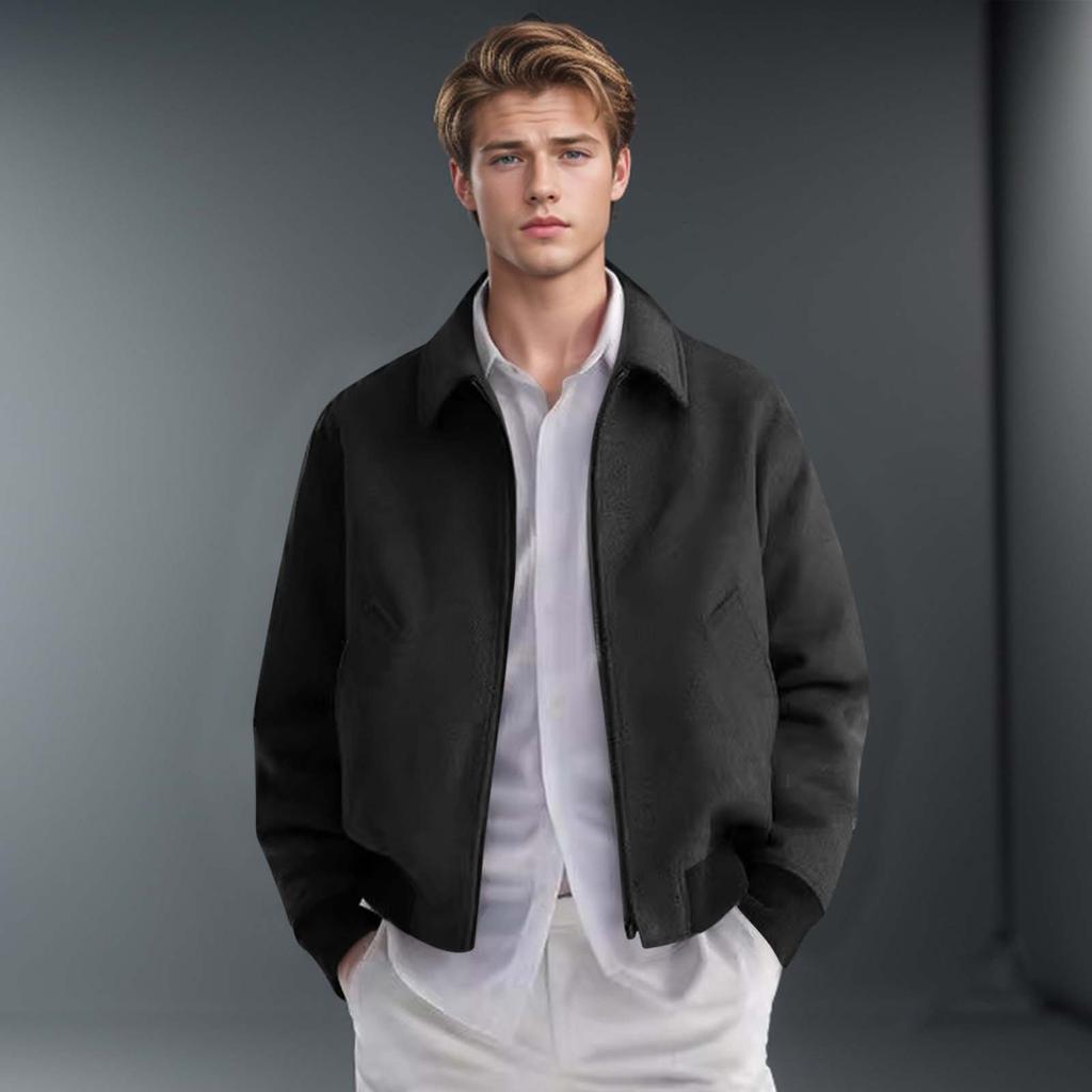 Men's Solid Color Lapel Woolen Coat Casual Slim Fit British Style Jacket