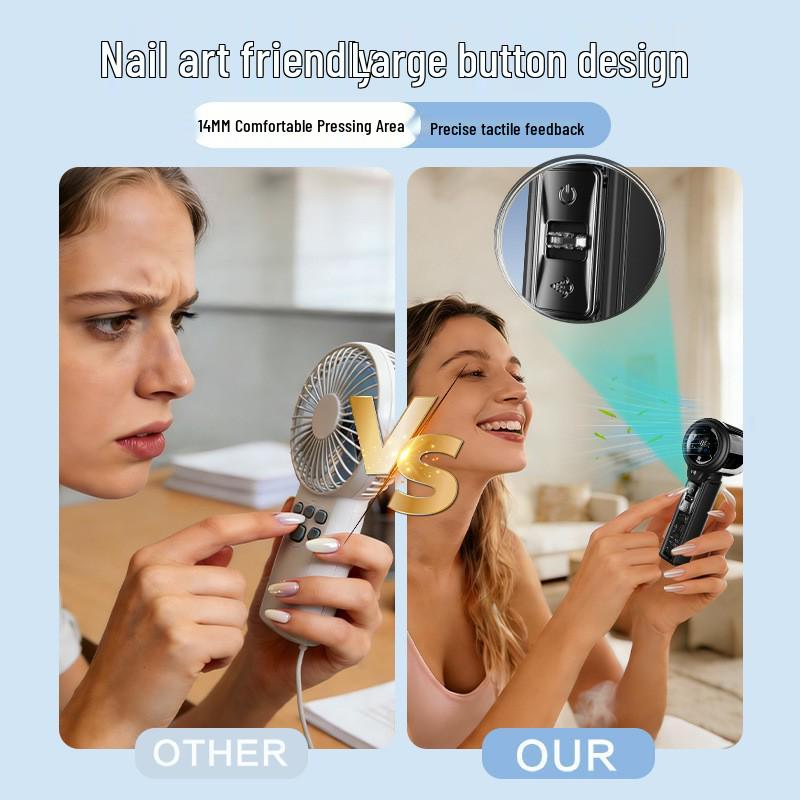 2026 Turbo Spray Handheld USB Rechargeable Fan with Strong Wind Power for Desk Use