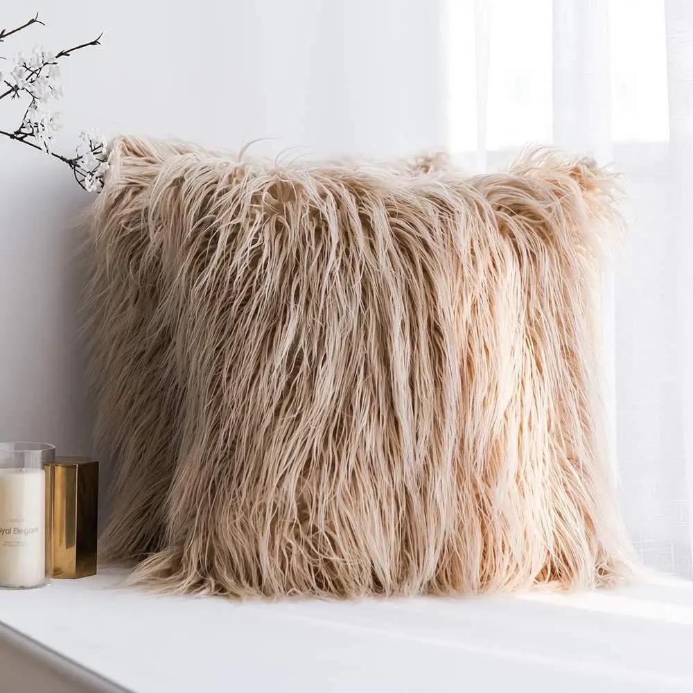 Luxury Super Soft Plush Faux Fur Pillow Case Winter Warm Mongolian Pillow Cover Throw Cushion Pillowcase Bedroom Home Decor