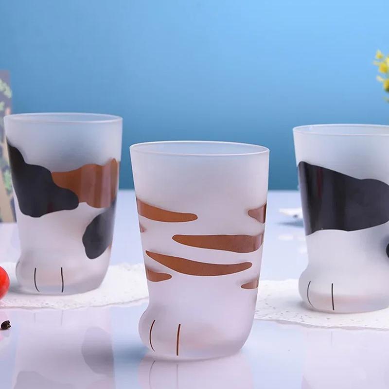 Animals Glass Cup 300ML Creative Cute Cartoon Cat Paw Water Bottle Milk Juice Frosted Drinking Cold Drink Mug Coffee Cup