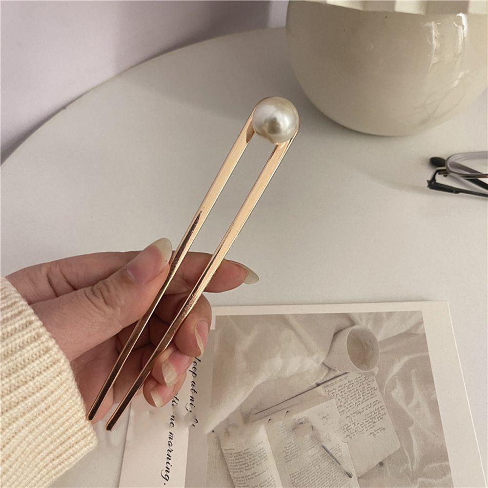Metal U Shape Bridal For Girls Women Hair Sticks Korean Style Hairpin Pearl Chinese Hair Fork