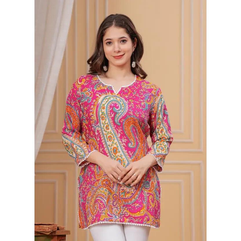 Women Floral Print Rayon Straight Top Kurta Party Wear Designer Top Tunic Kurti VFP-1837a