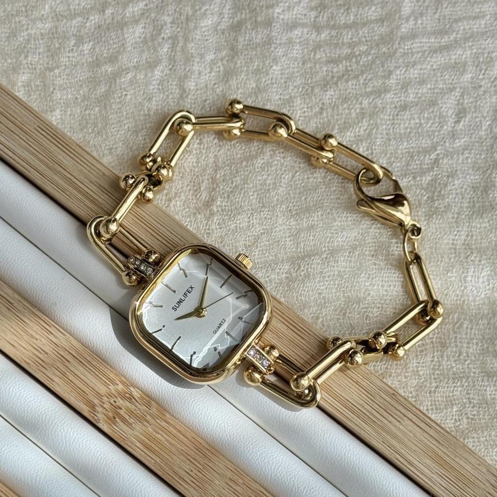 Ceas brățară cu lanț pătrat aur vintage pentru femei SUNLIFEX