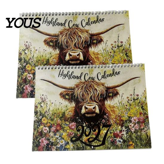 Monthly Planning Calendar Highland Cow 2027, 12 Month Wall Hanging Planner with Professional Large Daily Blocks, Home Office Organizer, Lover Gift Ink
