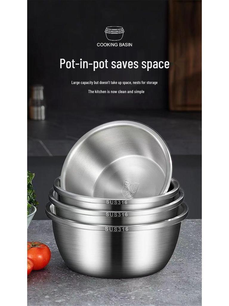 German Stainless Steel Bowl Set for Vegetable Washing, Egg Beating, Dough Kneading, and Cooking - Free Shipping