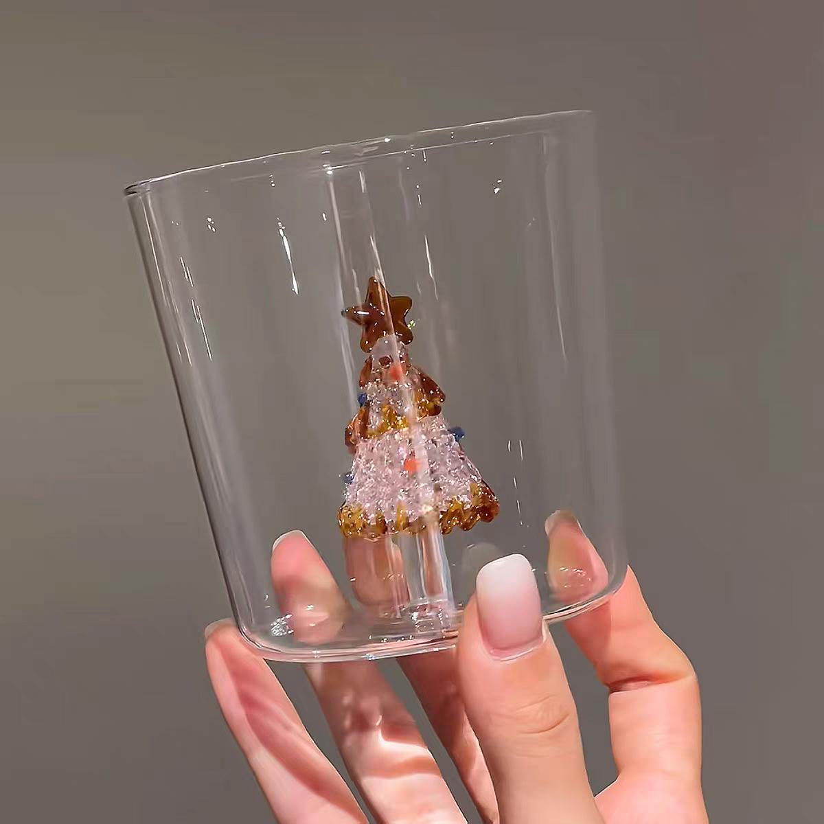

Three-dimensional Christmas tree glass gilt powder high value exquisite niche handmade gift milk coffee cup 200ml