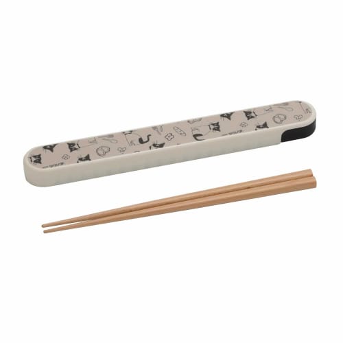 Nakano Chopsticks and Chopstick Box Set, Cat, White, Approx. 3cm W x 21cm D x 1.7cm H, 19.5cm Lacquered Chopsticks, Potter Happy Cat Design, MM-533, 1