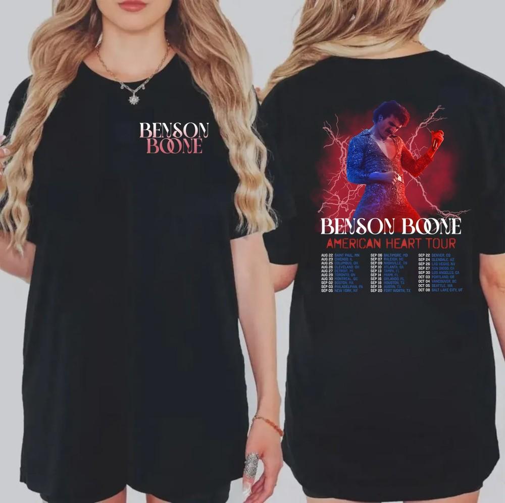 

Benson Boone American Heart Tour T-Shirt Concert 2025 Tour Dates Shirt Unisex T-Shirt M