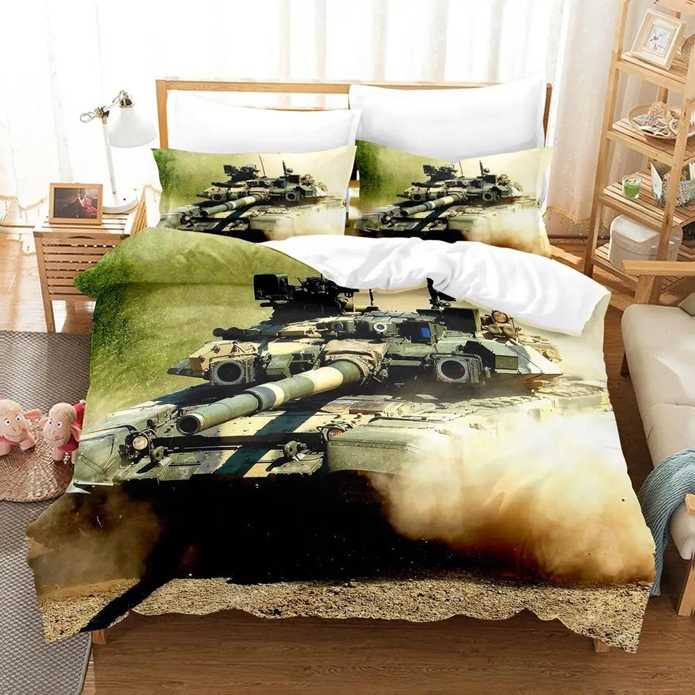 Tank Duvet Cover Set King Size War Theme Bedding Set Dirt Bike Quilt Cover For Kid Boys Men Comfortable Microfiber Quilt Cover