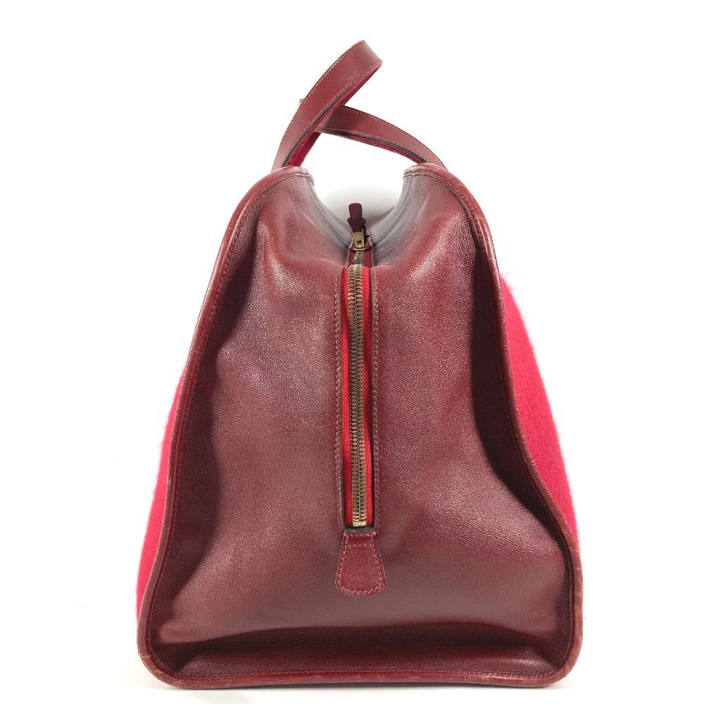 HERMES H punching logo Hood Travel bag Hand Bag Duffle Bag felt / Leather Red