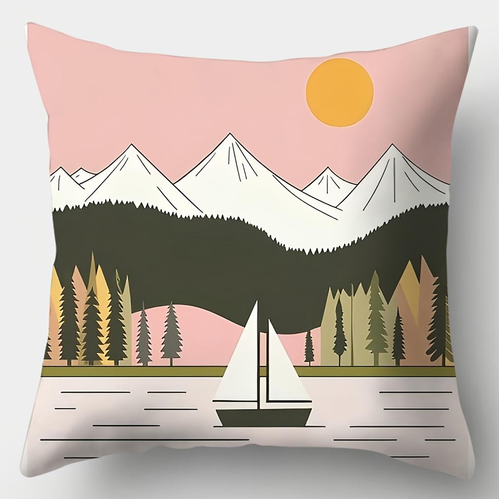 4pcs Set, Sofa Pillowcase, Sunset Pillowcase in the Forest, 17.7 inches * 17.7 inches, Single-sided Printing, Home Decoration, S