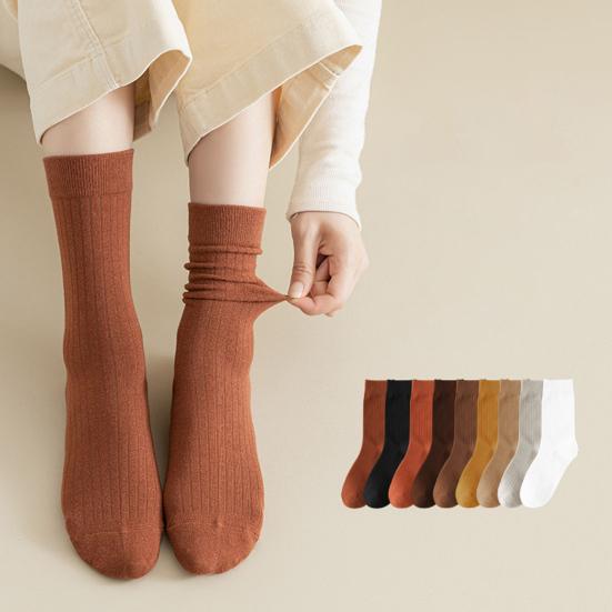 Women Mid-calf Socks High Elastic Breathable Socks Sweat-absorbent Stockings Soft Solid Color Bootie Socks Thick Warm Socks for Fall Winter