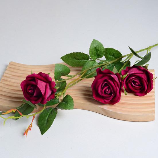 Artificial Rose Flower 3 Heads Full Blooming Fake Silk Roses Bouquet with Stem for DIY Vase Home Wedding Party Centerpiece