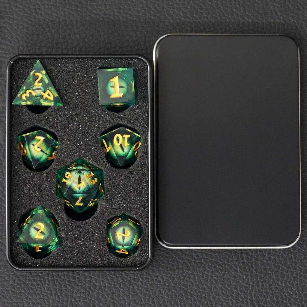 Dragon Eyeball Dice Set, 7PCS Sharp Edge D&D Dice with Gift Case for Dungeons and Dragons Table Game