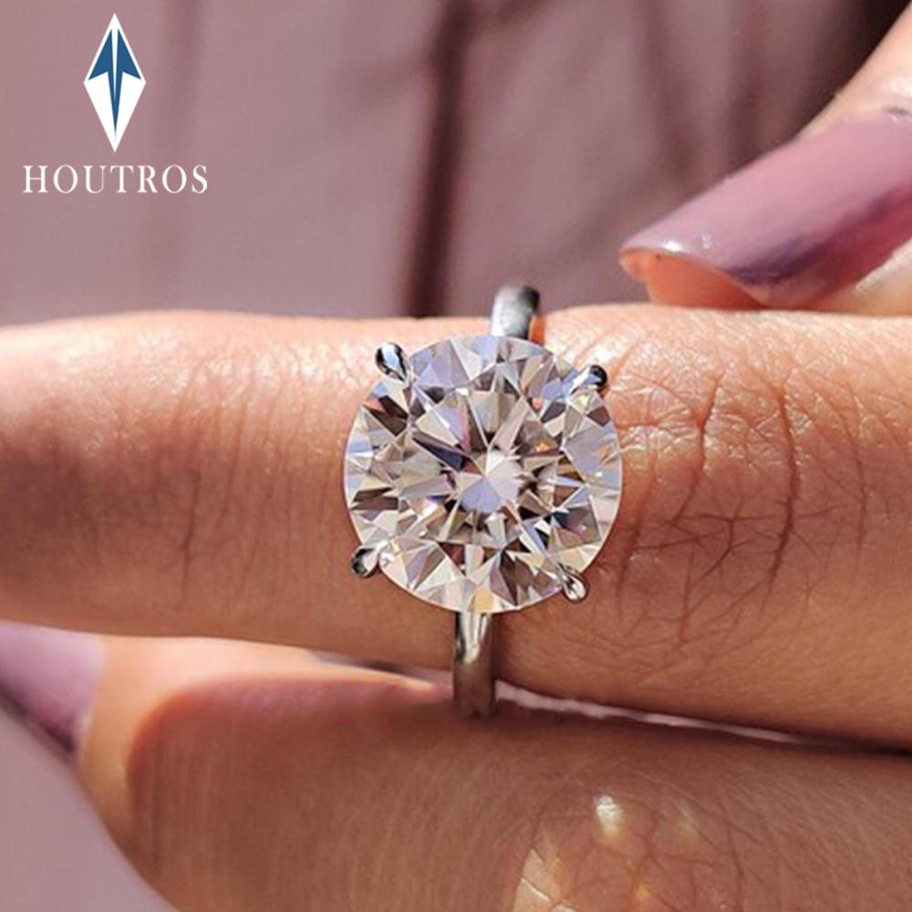 0.5-4ct Round Cut Moissanite Engagement Ring for Women Classic 4 Prong Solitaire Diamond Ring Wedding Bands CopperJewelry