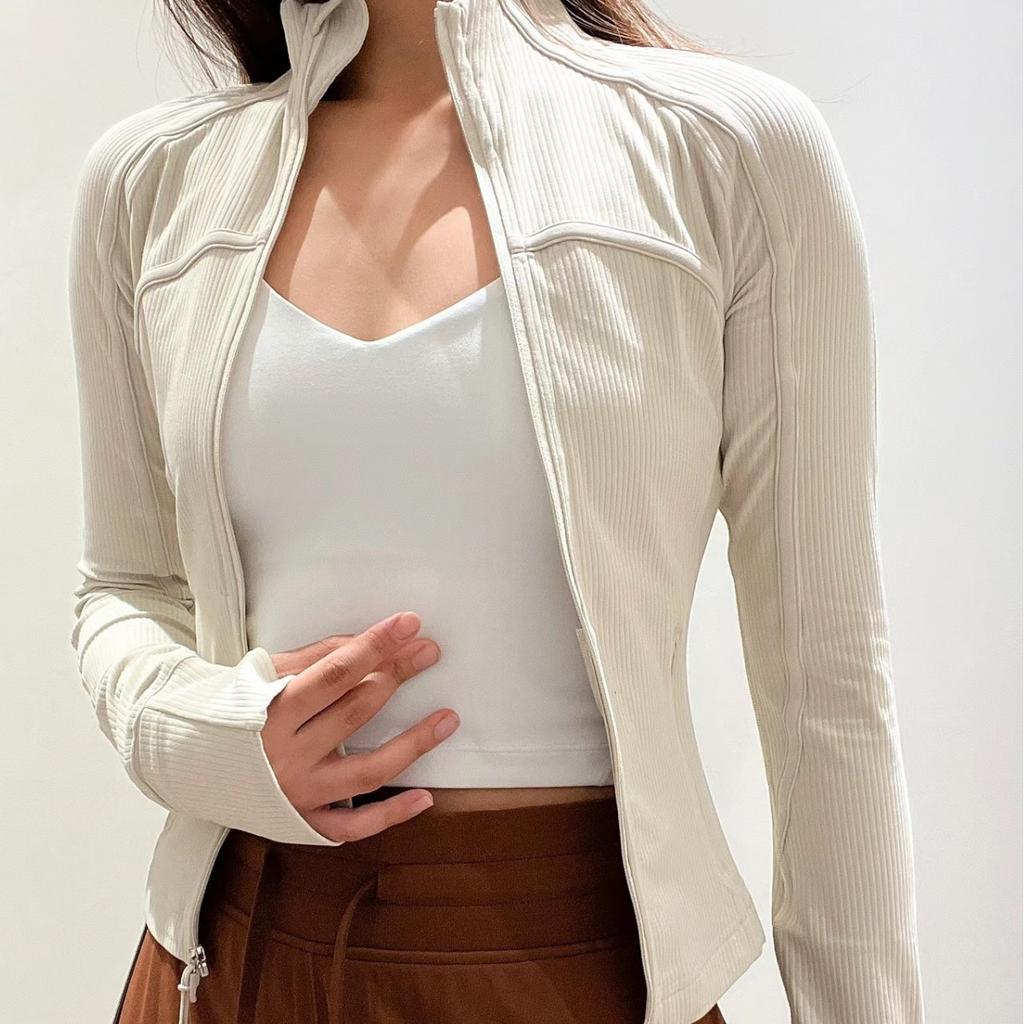 Spring and Autumn Ribbed Women's Short Zip-Up Cardigan Slim-Fit Stand-Up Jacket Yoga Jacket