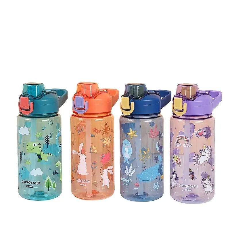 1pc600ML Children Cartoon Animal Water Bottle Cup with Straw Portable Student Anti-falling Water Bottle Toddlers Beverage Kettle