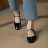 Buty Mary Jane Bordowe Kwadratowy Nosek Skórzane Buty Damskie Retro Lakierowane Buty Chaussure Femme Czółenka na Niskim Obcasie