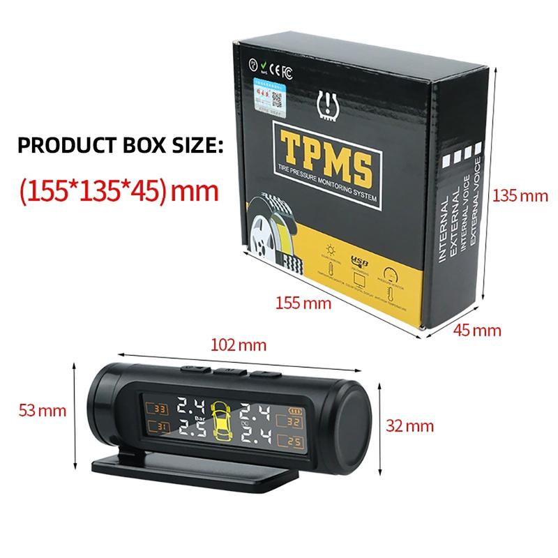 E-ACE 4 Sensors TPMS Removable Battery Wireless Intelligent Sensing Tire Pressure Monitor System Safety Alarm LCD Display