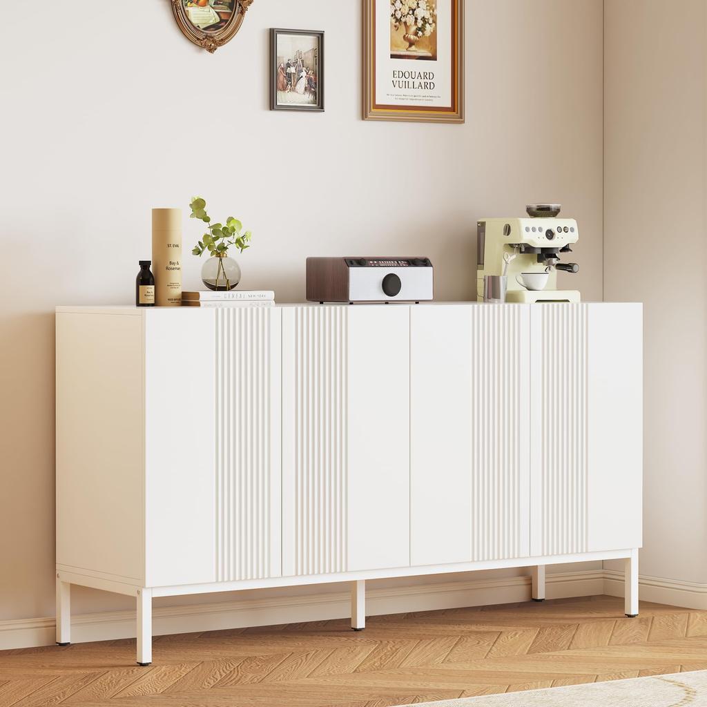 Sideboard mit 4 Türen, Moderne Buffetschrank Mehrzweckschrank mit Verstellbare Ablage, Griffloses Design