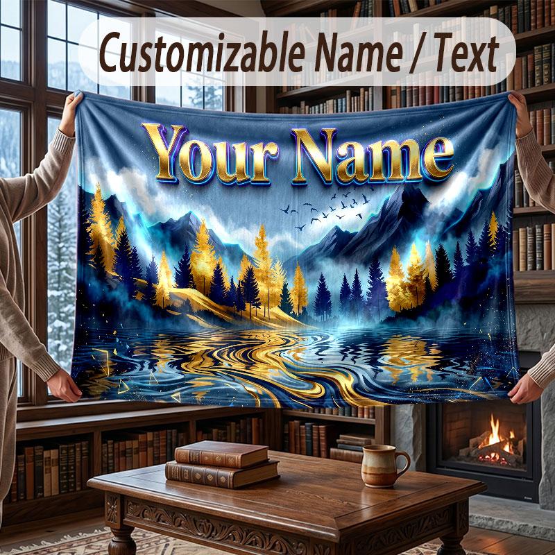 Mushroom Forest Theme Throw Blanket Custom Name Text Personalized Blanket Soft Cozy Blanket for Home Sofa Bed