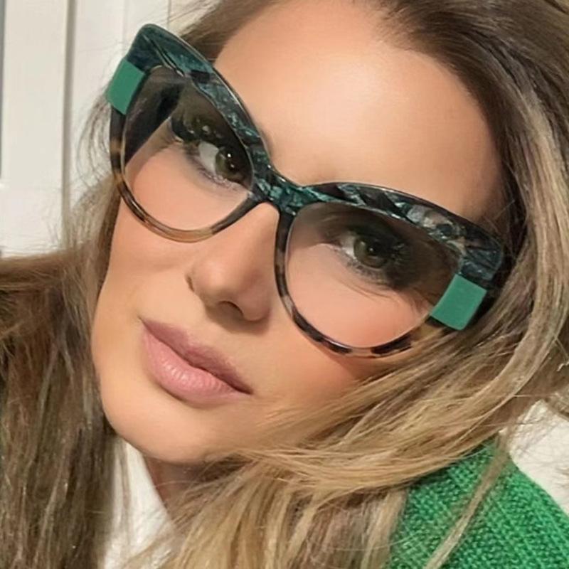 Luxury Oversized Cat Eye Reading Glasses Women Vintage Double Color Frame Anti Blue Light Computer Eyeglasses