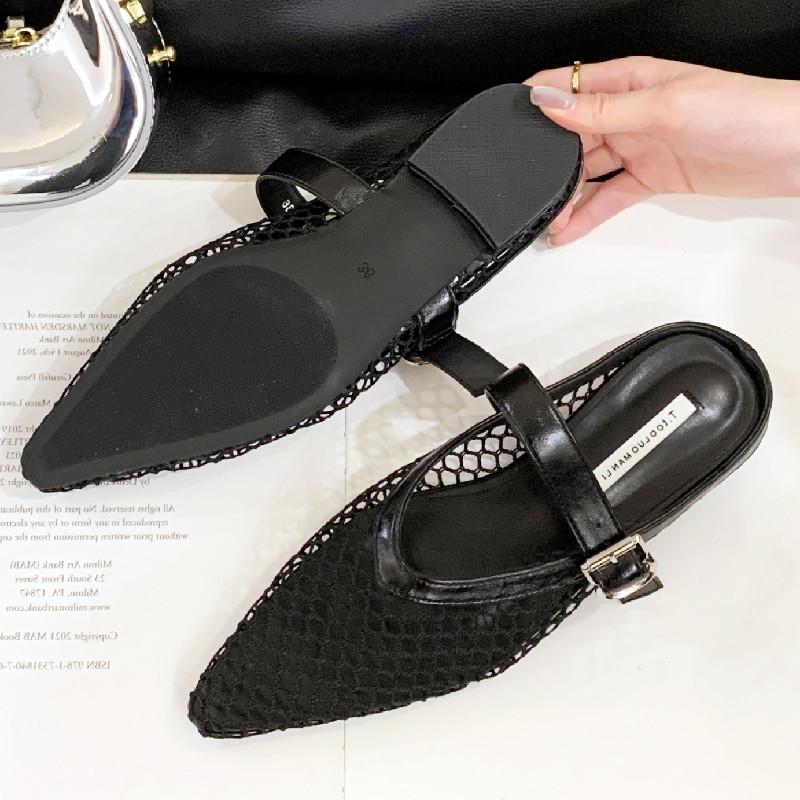 Fashion New Designer Mesh Flat Sandals Women Fashion Hollow Buckle Mary Jane Shoes Women Comfortable Breathable Non-slip Wedges Sandals