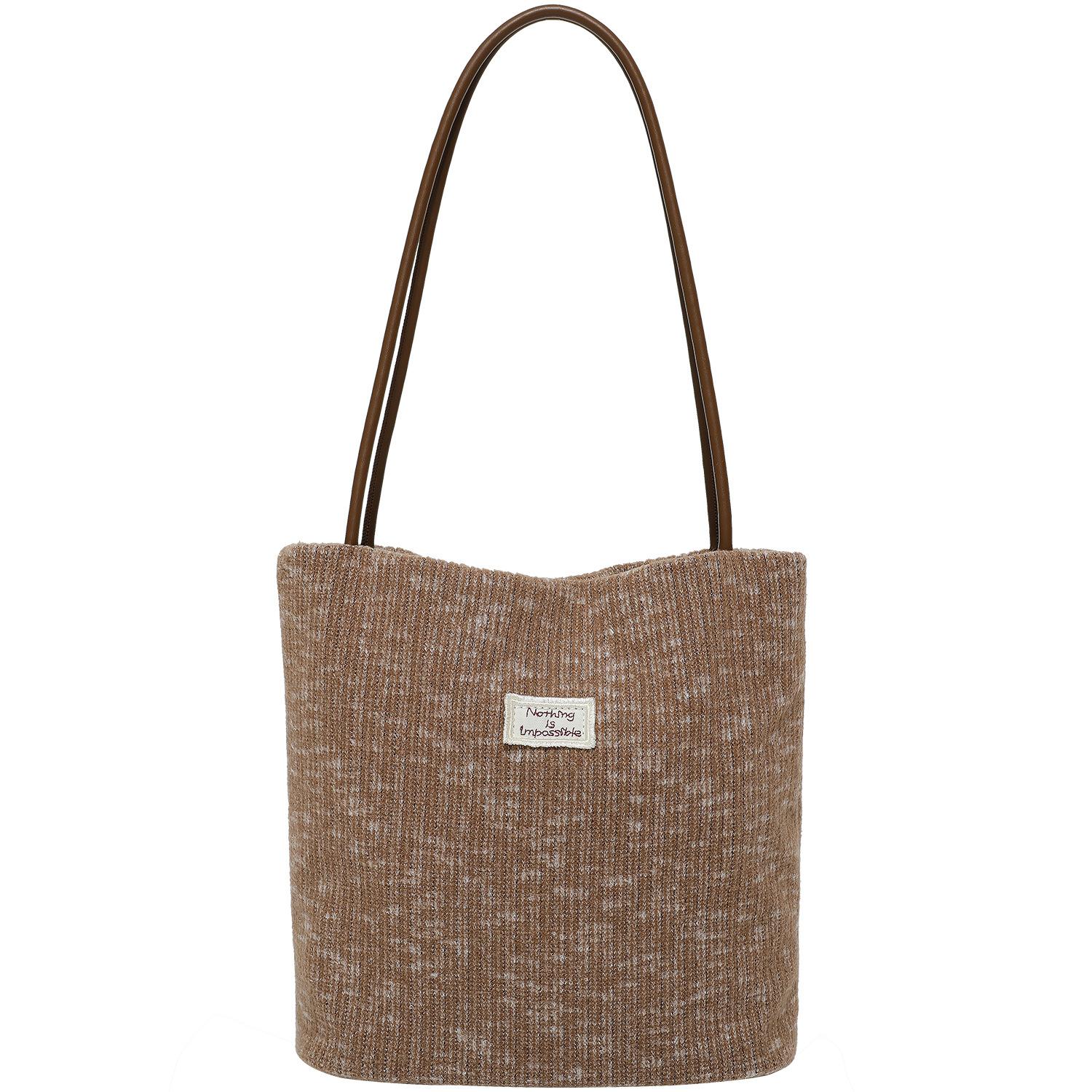 

Вязаная сумка, Модная сумка-ведро для поездок на работу, Нишевая сумка подмышку, Одноплечевая сумка большой вместимости коричневый