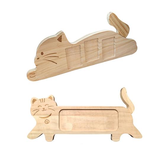Yousheng Wooden Cat Shape Photo Frame, Rustic Pet Photo Display Frame with Rotatable Tail, Home Office Decorative Picture Holder for 2-inch